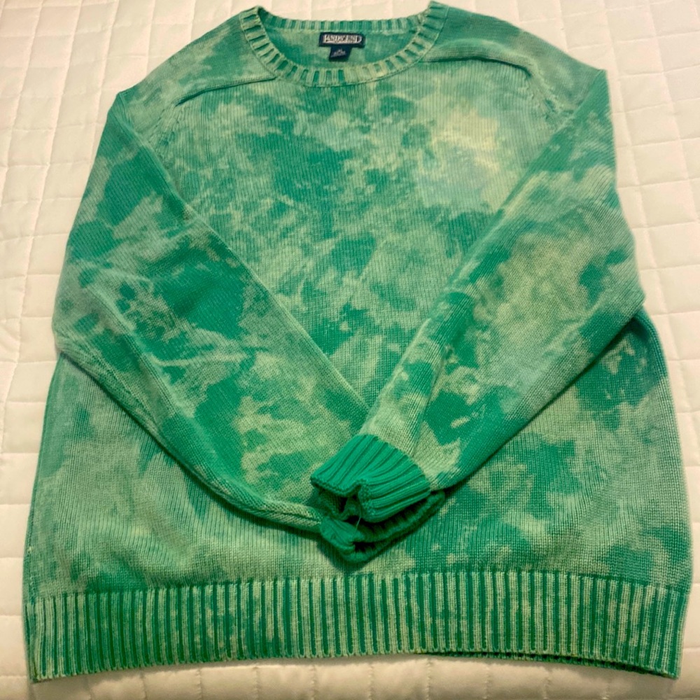 Lands end tie died green Mens cotton sweater XL